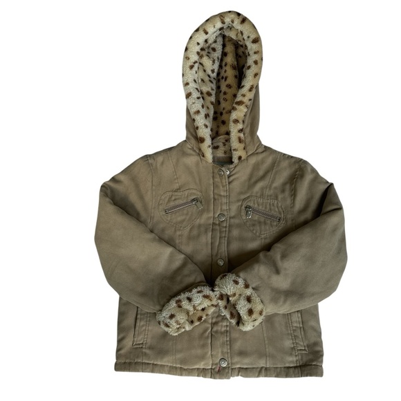 Kids Tan Hooded Jacket with Faux Fur by [Brand] - Picture 1 of 8